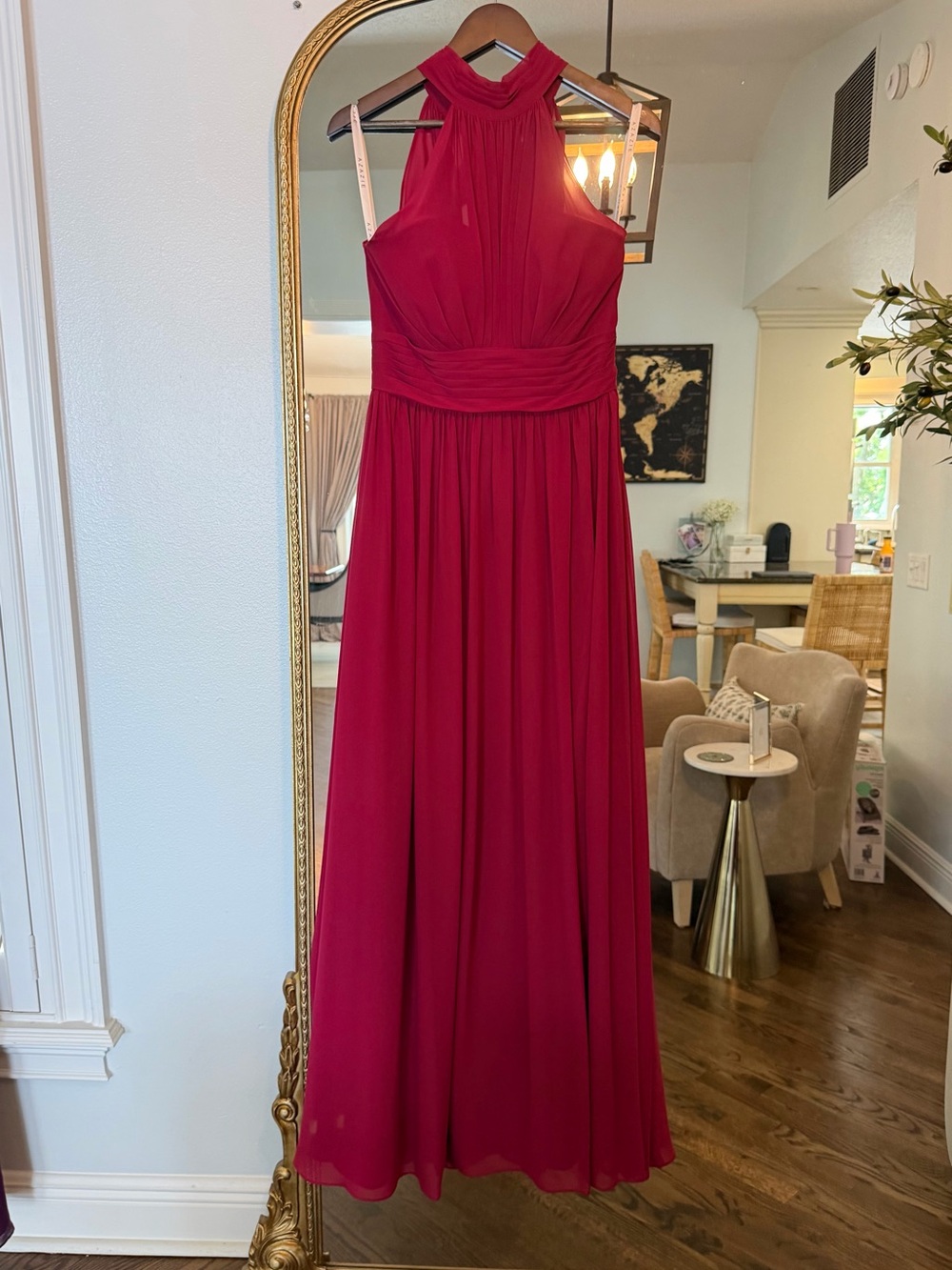 Azazie Burgundy A-line High Neck Evening Dress